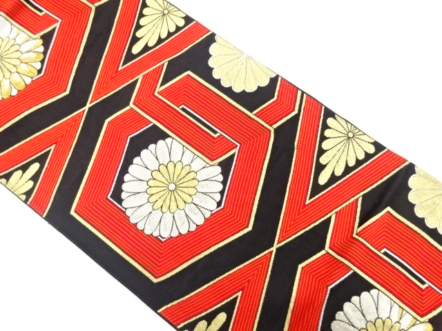 アンティーク　亀甲繋ぎに菊模様織り出し袋帯（着用可）